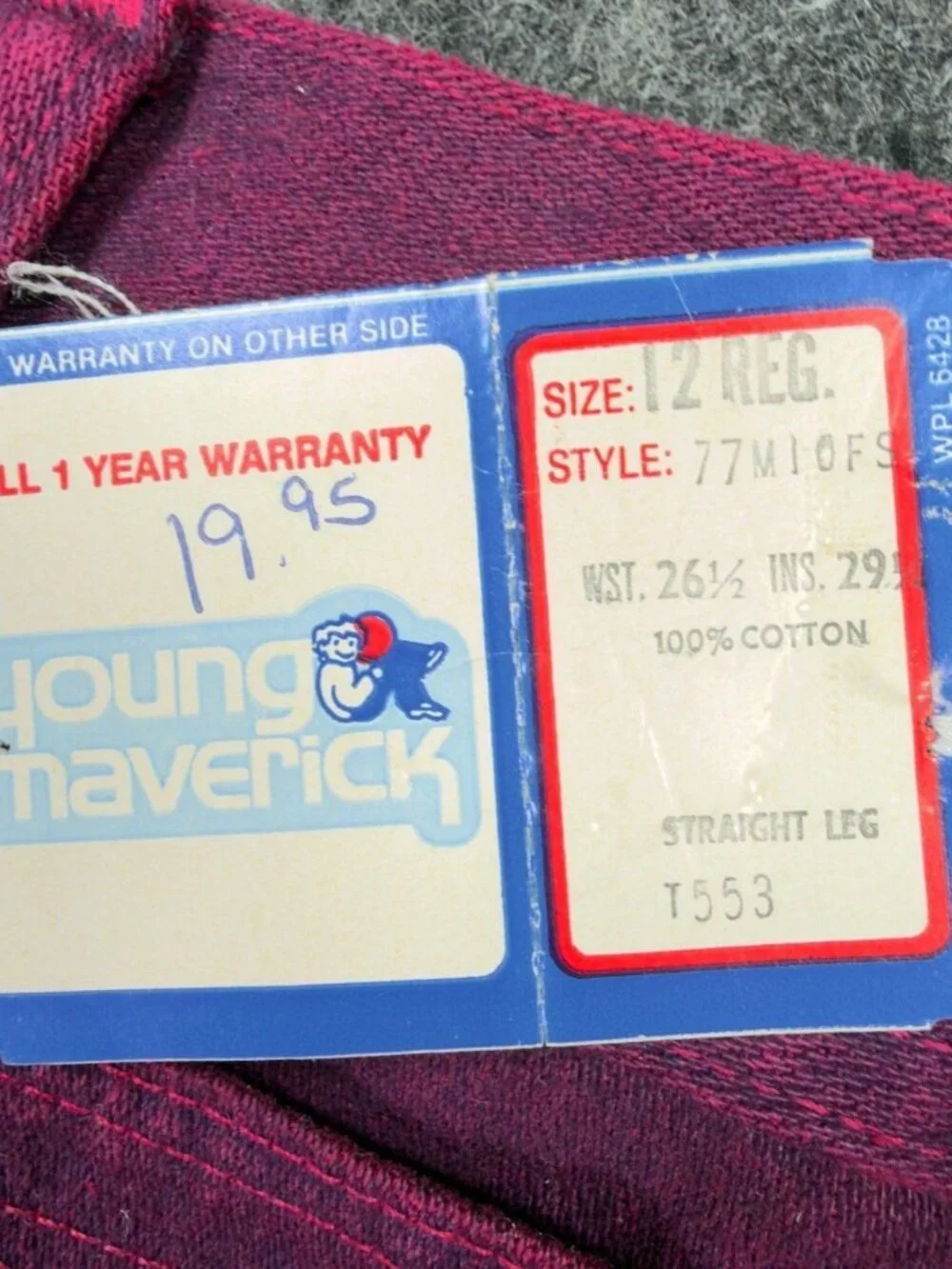 Young Maverick Jeans Girls 12 Reg Purple Cotton Straight VTG 70s Blue Bell USA